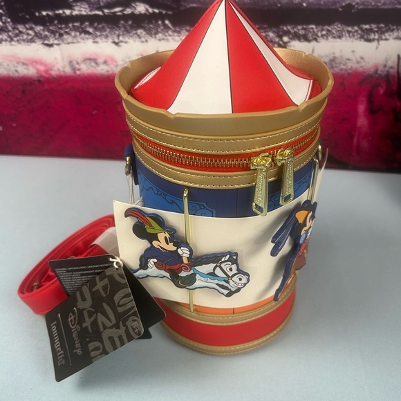 Disney Handbags - Disney Loungefly Red and Gold Carousel Crossbody Bag